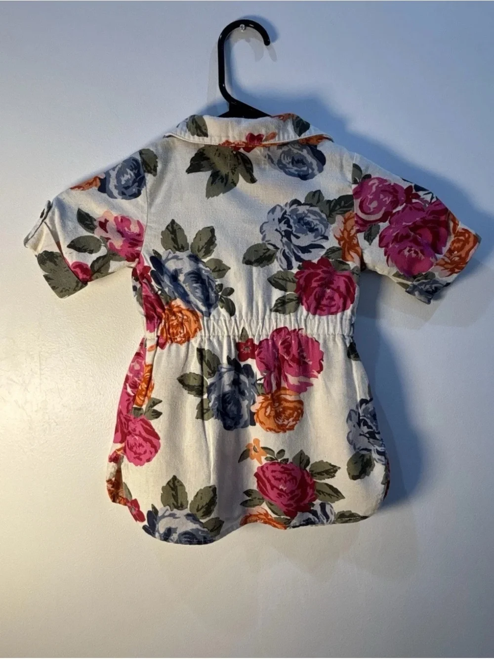 Old Navy Dress 18-24M Girls Floral Rose Shirt Dress Beige Pink Blue Cottagecore